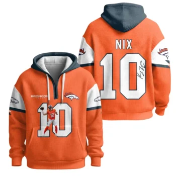 Nfl Denver Broncos Quarter Zip Waffle Hoodie Bo Nix 1