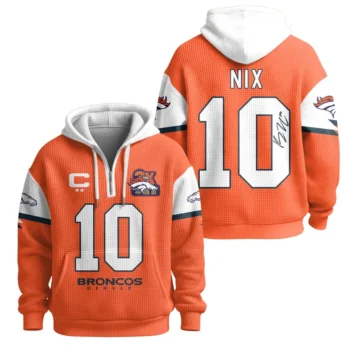 Nfl Denver Broncos Quarter Zip Waffle Hoodie Bo Nix 3x Super Bowl 1