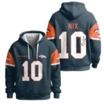 Nfl Denver Broncos Quarter Zip Waffle Hoodie Bo Nix Autographed 1