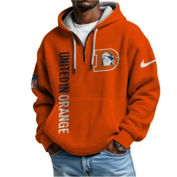 Nfl Denver Broncos Quarter Zip Waffle Hoodie Bo Nix Orange 2