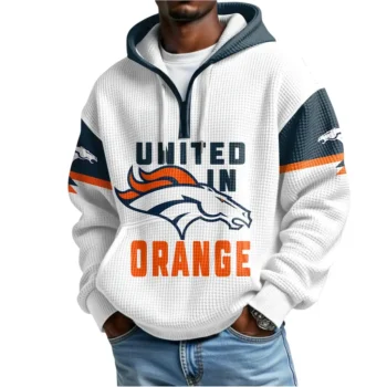 Nfl Denver Broncos Quarter Zip Waffle Hoodie Bo Nix United In Orange Orange 2