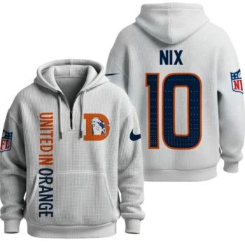 Nfl Denver Broncos Quarter Zip Waffle Hoodie Bo Nix White 1