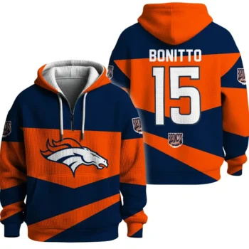 Nfl Denver Broncos Quarter Zip Waffle Hoodie Nik Bonitto 1