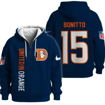 Nfl Denver Broncos Quarter Zip Waffle Hoodie Nik Bonitto Navy 1