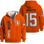 Nfl Denver Broncos Quarter Zip Waffle Hoodie Nik Bonitto Orange 1