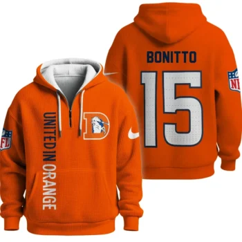 Nfl Denver Broncos Quarter Zip Waffle Hoodie Nik Bonitto Orange 1