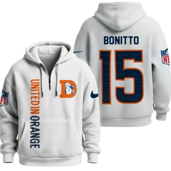 Nfl Denver Broncos Quarter Zip Waffle Hoodie Nik Bonitto White 1