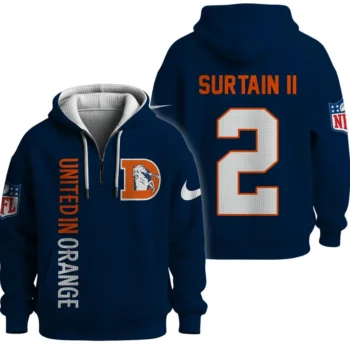 Nfl Denver Broncos Quarter Zip Waffle Hoodie Patrick Surtain Ii Navy 1