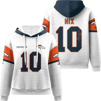 Nfl Denver Broncos Waffle Hoodie Bo Nix Autographed 1