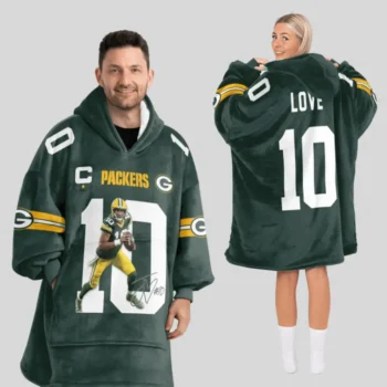 Nfl Green Bay Packers Blanket Hoodie Jordan Love Autographed 1
