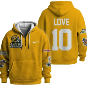 Nfl Green Bay Packers Quarter Zip Waffle Hoodie Jordan Love 1