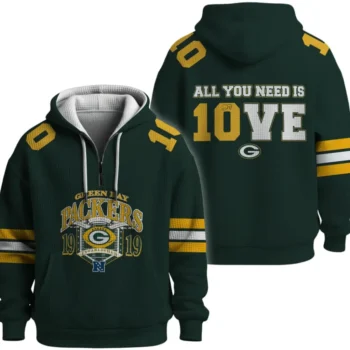 Nfl Green Bay Packers Quarter Zip Waffle Hoodie Jordan Love All You Need Is Love 1