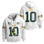 Nfl Green Bay Packers Quarter Zip Waffle Hoodie Jordan Love Autographed 1