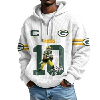 Nfl Green Bay Packers Quarter Zip Waffle Hoodie Jordan Love Autographed 2