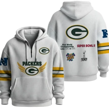 Nfl Green Bay Packers Quarter Zip Waffle Hoodie Super Bowl Champions 1