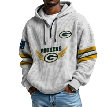 Nfl Green Bay Packers Quarter Zip Waffle Hoodie Super Bowl Champions 2