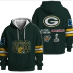 Nfl Green Bay Packers Quarter Zip Waffle Hoodie Super Bowl Champions Green 1