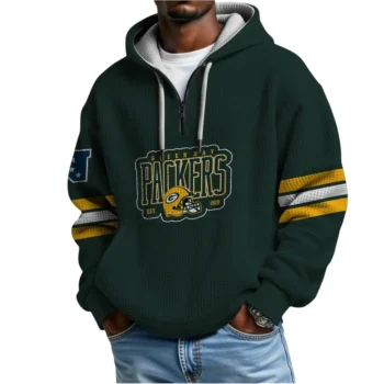 Nfl Green Bay Packers Quarter Zip Waffle Hoodie Super Bowl Champions Green 2