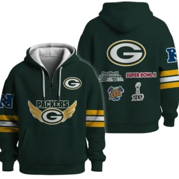 Nfl Green Bay Packers Quarter Zip Waffle Hoodie Super Bowl Champions Team 1