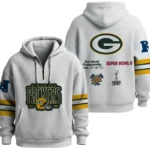 Nfl Green Bay Packers Quarter Zip Waffle Hoodie Super Bowl Champions Team White 1
