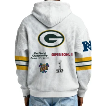 Nfl Green Bay Packers Quarter Zip Waffle Hoodie Super Bowl Champions Team White 2