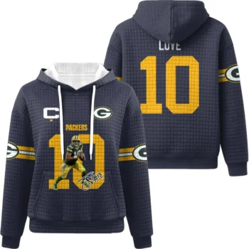 Nfl Green Bay Packers Waffle Hoodie Jordan Love Autographed 1