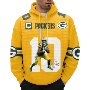 Nfl Green Bay Packers Waffle Hoodie Jordan Love Yellow 2