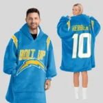 Nfl Los Angeles Chargers Blanket Hoodie Justin Herbert Bolt Up 10 1