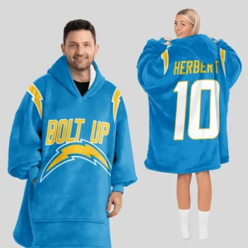 Nfl Los Angeles Chargers Blanket Hoodie Justin Herbert Bolt Up 10 1