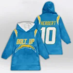 Nfl Los Angeles Chargers Blanket Hoodie Justin Herbert Bolt Up 10 1