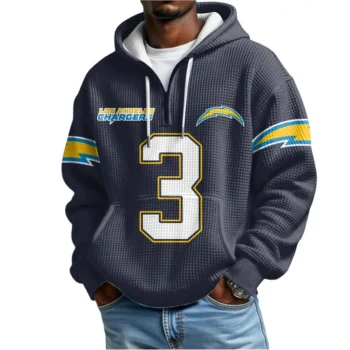 Nfl Los Angeles Chargers Quarter Zip Waffle Hoodie Derwin James Jr 2
