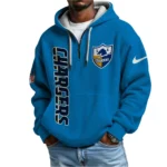 Nfl Los Angeles Chargers Quarter Zip Waffle Hoodie Derwin James Jr Blue 1