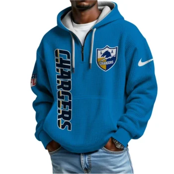 Nfl Los Angeles Chargers Quarter Zip Waffle Hoodie Derwin James Jr Blue 2