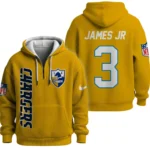 Nfl Los Angeles Chargers Quarter Zip Waffle Hoodie Derwin James Jr Yellow 1
