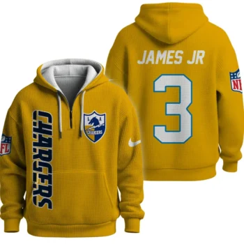Nfl Los Angeles Chargers Quarter Zip Waffle Hoodie Derwin James Jr Yellow 1