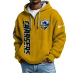 Nfl Los Angeles Chargers Quarter Zip Waffle Hoodie Derwin James Jr Yellow 1