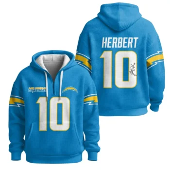 Nfl Los Angeles Chargers Quarter Zip Waffle Hoodie Justin Herbert Autographed 1
