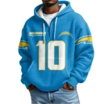 Nfl Los Angeles Chargers Quarter Zip Waffle Hoodie Justin Herbert Autographed 1
