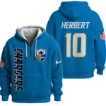 Nfl Los Angeles Chargers Quarter Zip Waffle Hoodie Justin Herbert Blue 1