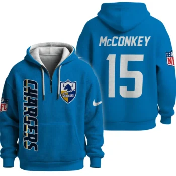 Nfl Los Angeles Chargers Quarter Zip Waffle Hoodie Ladd Mcconkey Blue 1