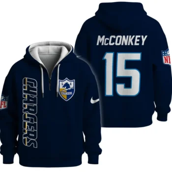 Nfl Los Angeles Chargers Quarter Zip Waffle Hoodie Ladd Mcconkey Navy 1