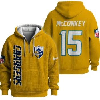 Nfl Los Angeles Chargers Quarter Zip Waffle Hoodie Ladd Mcconkey Yellow 1