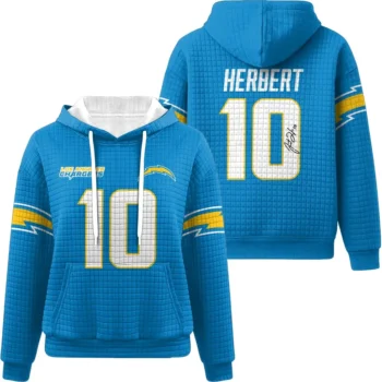 Nfl Los Angeles Chargers Waffle Hoodie Justin Herbert Autographed 1