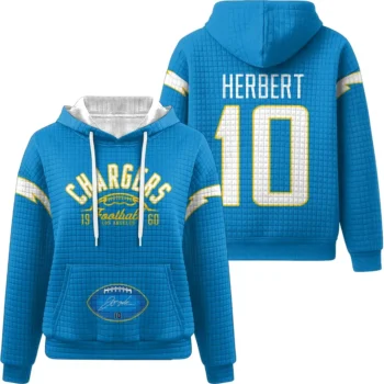 Nfl Los Angeles Chargers Waffle Hoodie Justin Herbert Blue 1