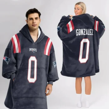 Nfl New England Patriots Blanket Hoodie Christian Gonzalez Navy 1
