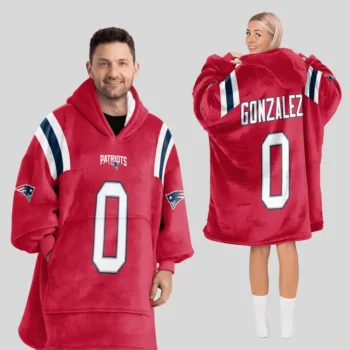 Nfl New England Patriots Blanket Hoodie Christian Gonzalez Red 1