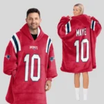 Nfl New England Patriots Blanket Hoodie Drake Maye Red 1