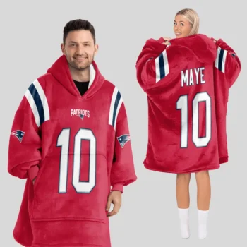 Nfl New England Patriots Blanket Hoodie Drake Maye Red 1