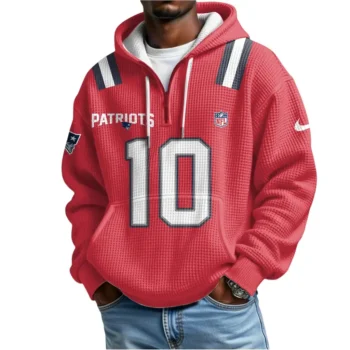 Nfl New England Patriots Quarter Zip Waffle Hoodie Drake Maye 2