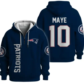 Nfl New England Patriots Quarter Zip Waffle Hoodie Drake Maye Navy 1